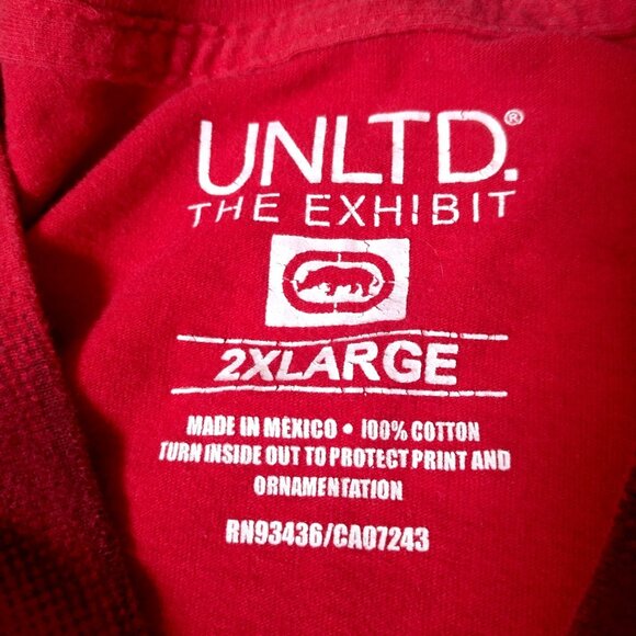 Ecko Unltd The Exhibit Shirt Men 2XL Red Stripe Y2K Foil Graphic Retro V Neck - Picture 7 of 13